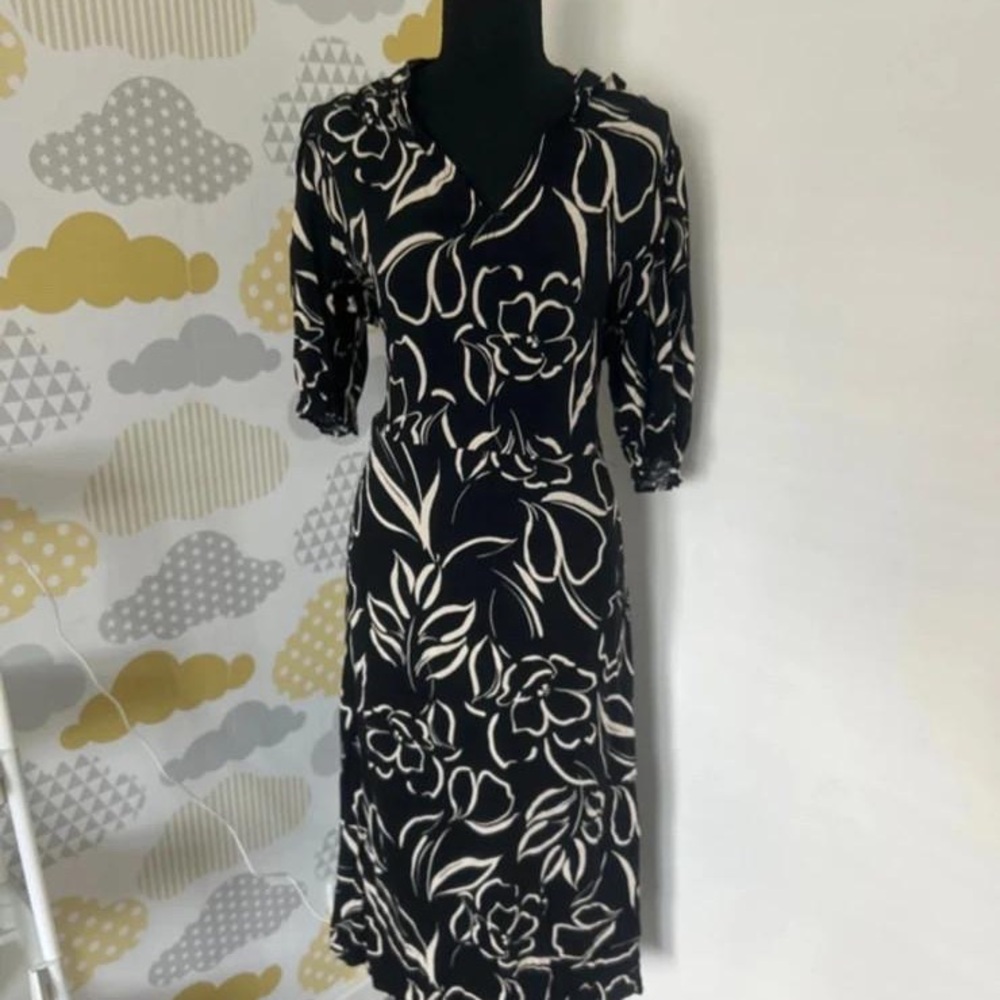 F&F Black and Cream Floral Long Sleeve Dress